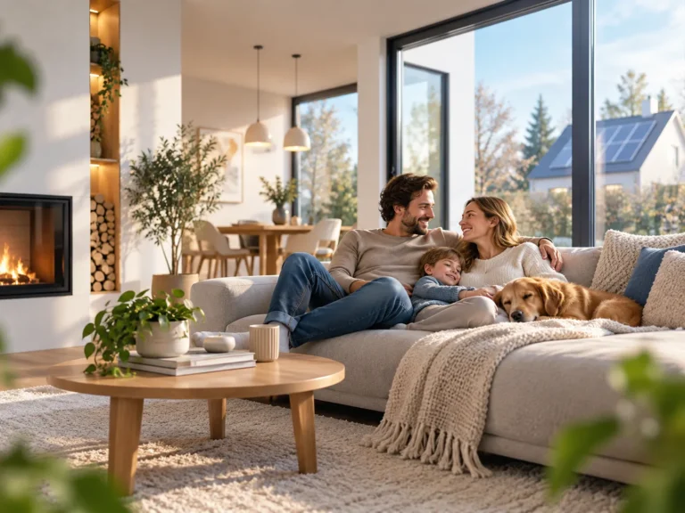 Gezin geniet van een comfortabel en energiezuinig interieur dankzij woningisolatie van Premium Isolatie.