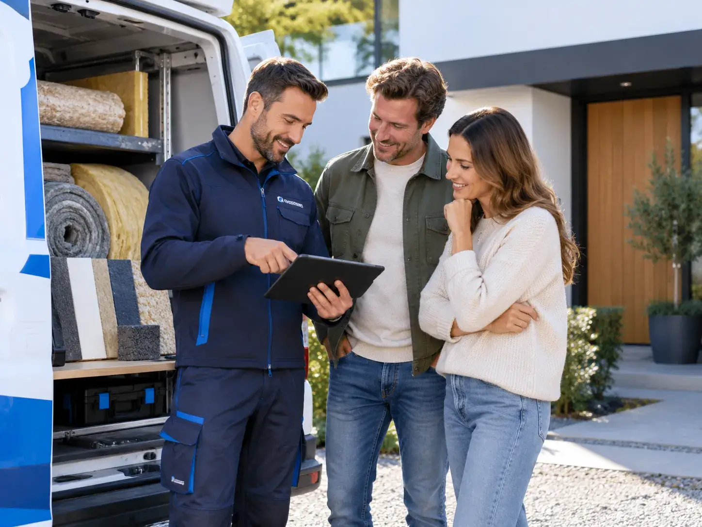 Contact met Premium Isolatie waarbij een isolatiespecialist bewoners informeert over woningisolatie en duurzame oplossingen.